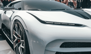 white bugatti at car show celebrity woodside credit