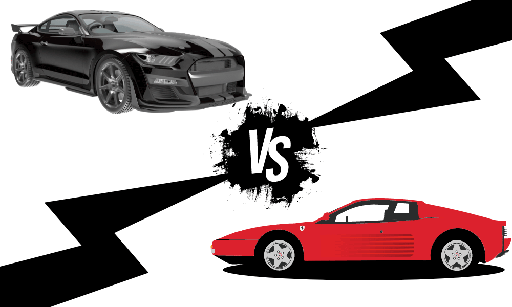 Ford Mustang vs Red Ferrari 250 woodside credit