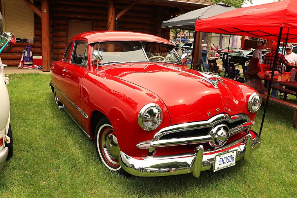Red classic car on display at MSRA Back to the 50s