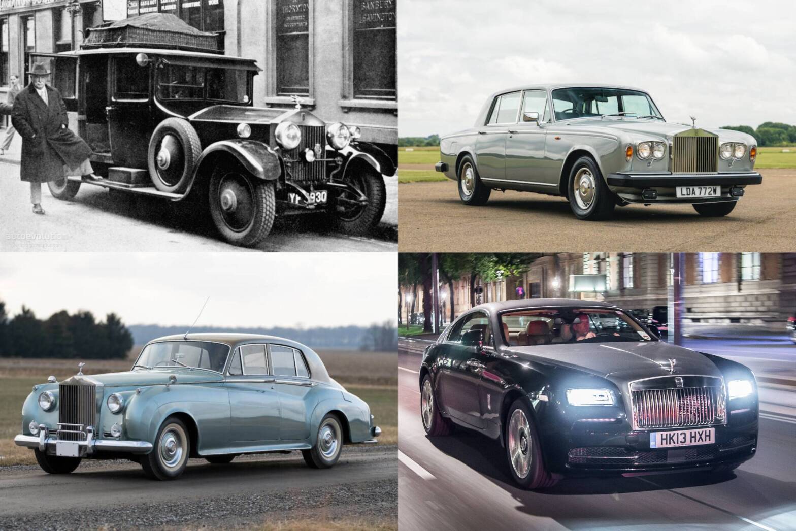 Four different Rolls Royce models throughout the years