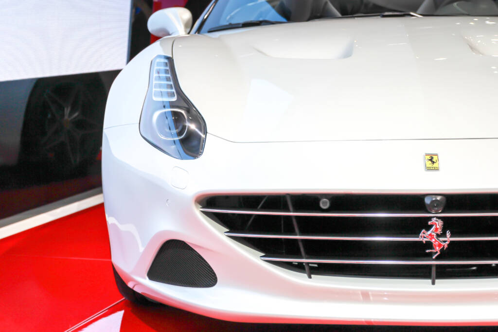 Pristine white Ferrari California T grille on the showfloor 