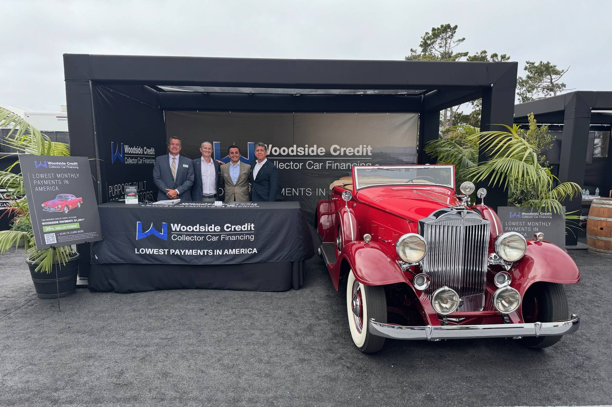 Woodside Credit display with 1933 Packard at Pebble Beach Concours d'Elegance 2024