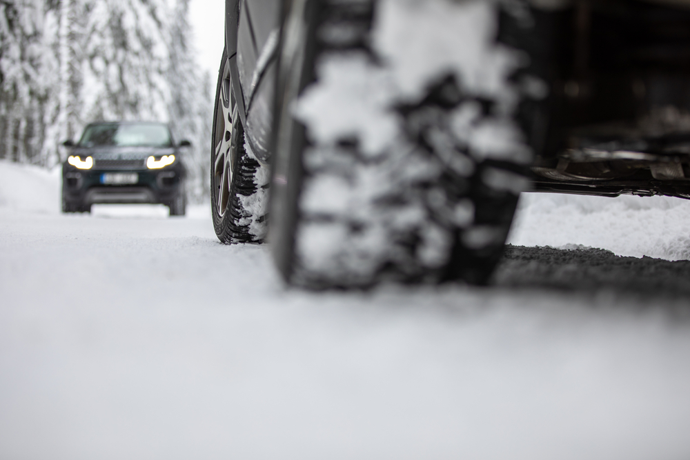 range rover driving on icy road