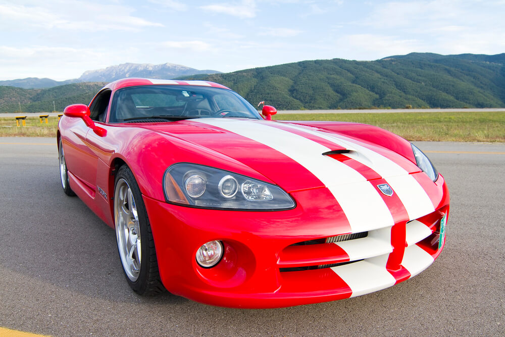 Red Dodge Viper with white stripe