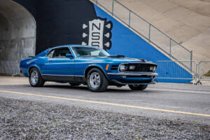 Blue classic ford mustang car loan