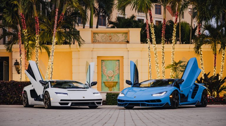 Lamborghinis outside the RM Sothebys auction at the Biltmore Hotel in Coral Gables