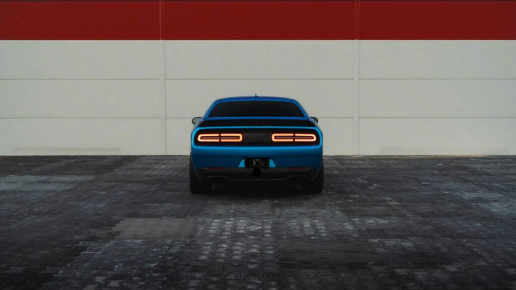 modern muscle car in blue