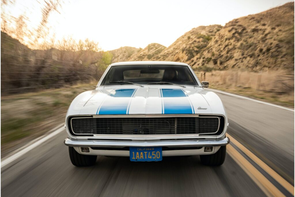 Classic vehicle on road in the desert