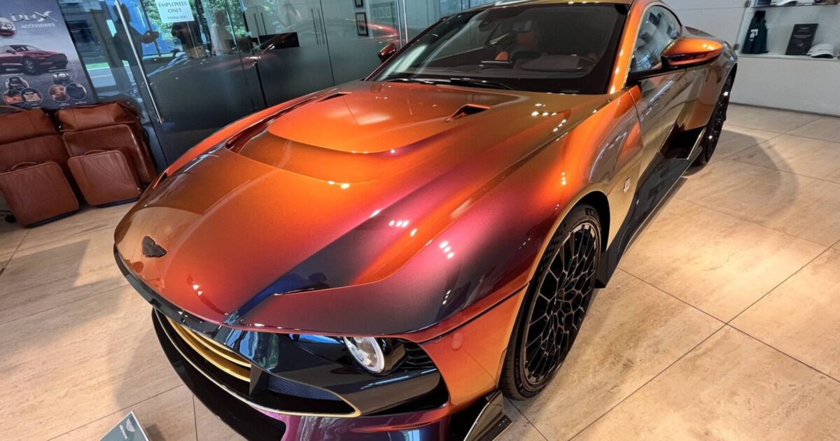 Front view of a rare 2024 Aston Martin Valour on display at the 2024 Greenwich Concours