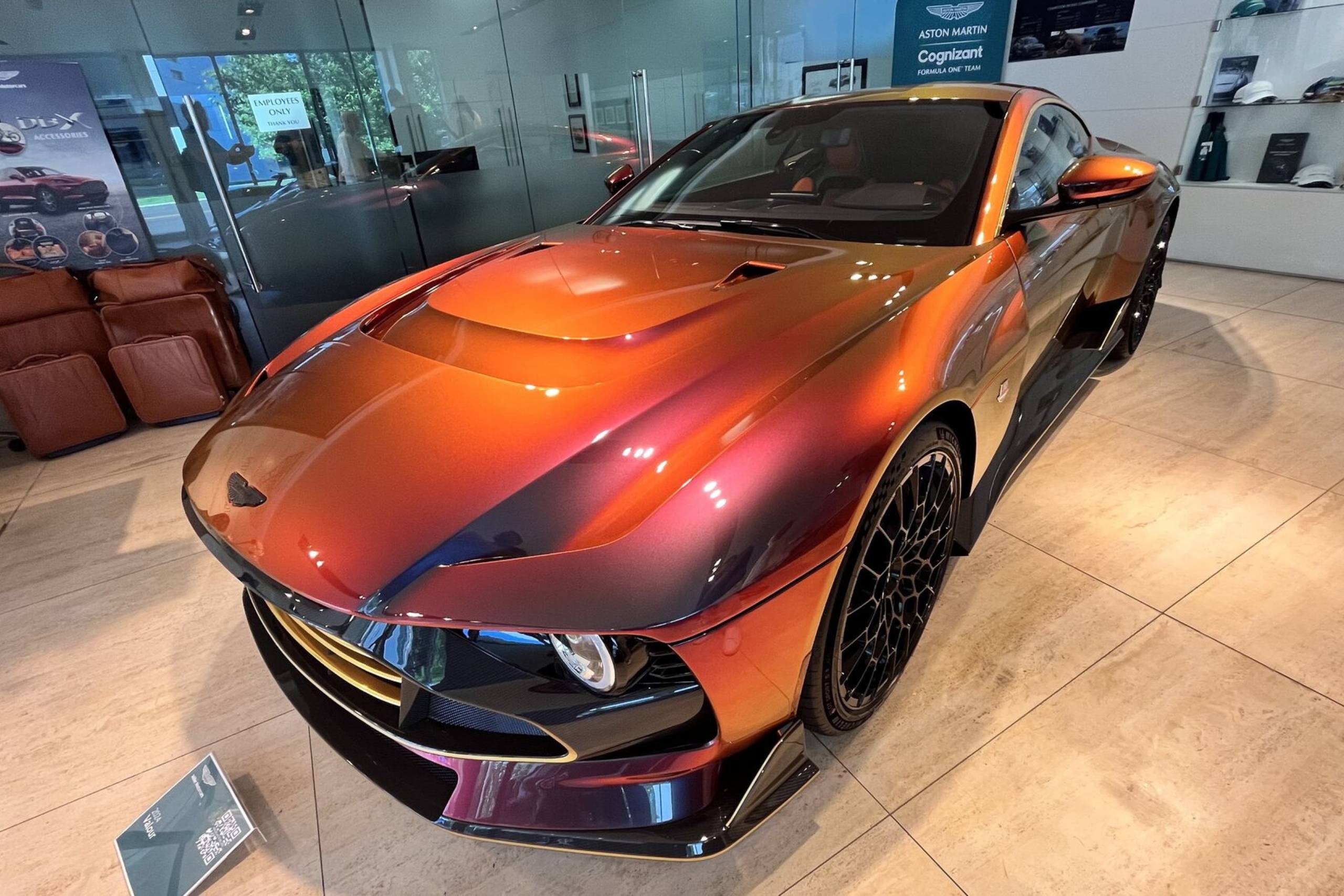 Front view of a rare 2024 Aston Martin Valour on display at the 2024 Greenwich Concours