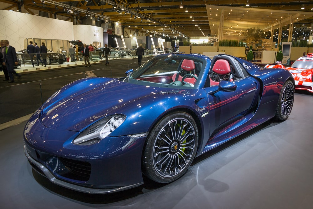 Porsche 918 Spyder super car in the showroom