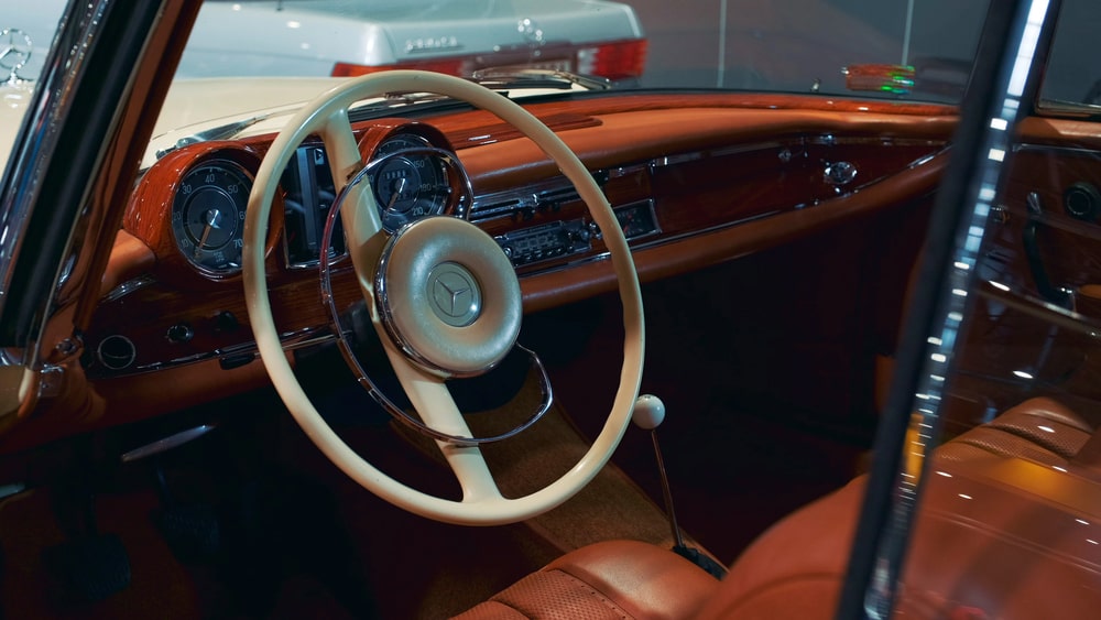 Interior and upholstery of classic Mercedes-Benz vehicle
