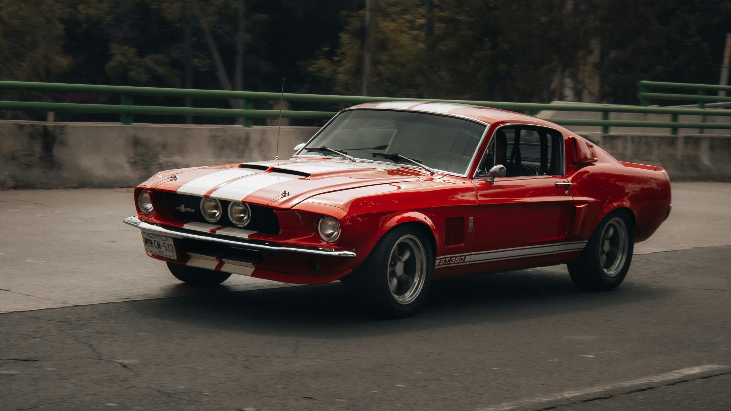 3 quarter view of red mustang